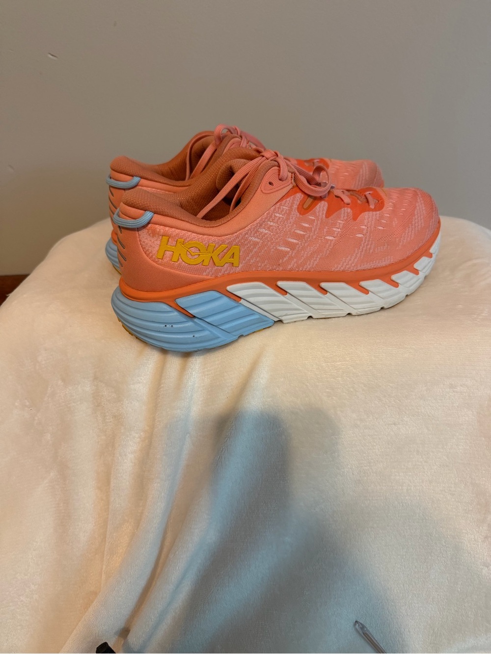 Hoka Coral with Light Blue Accent Running Shoes